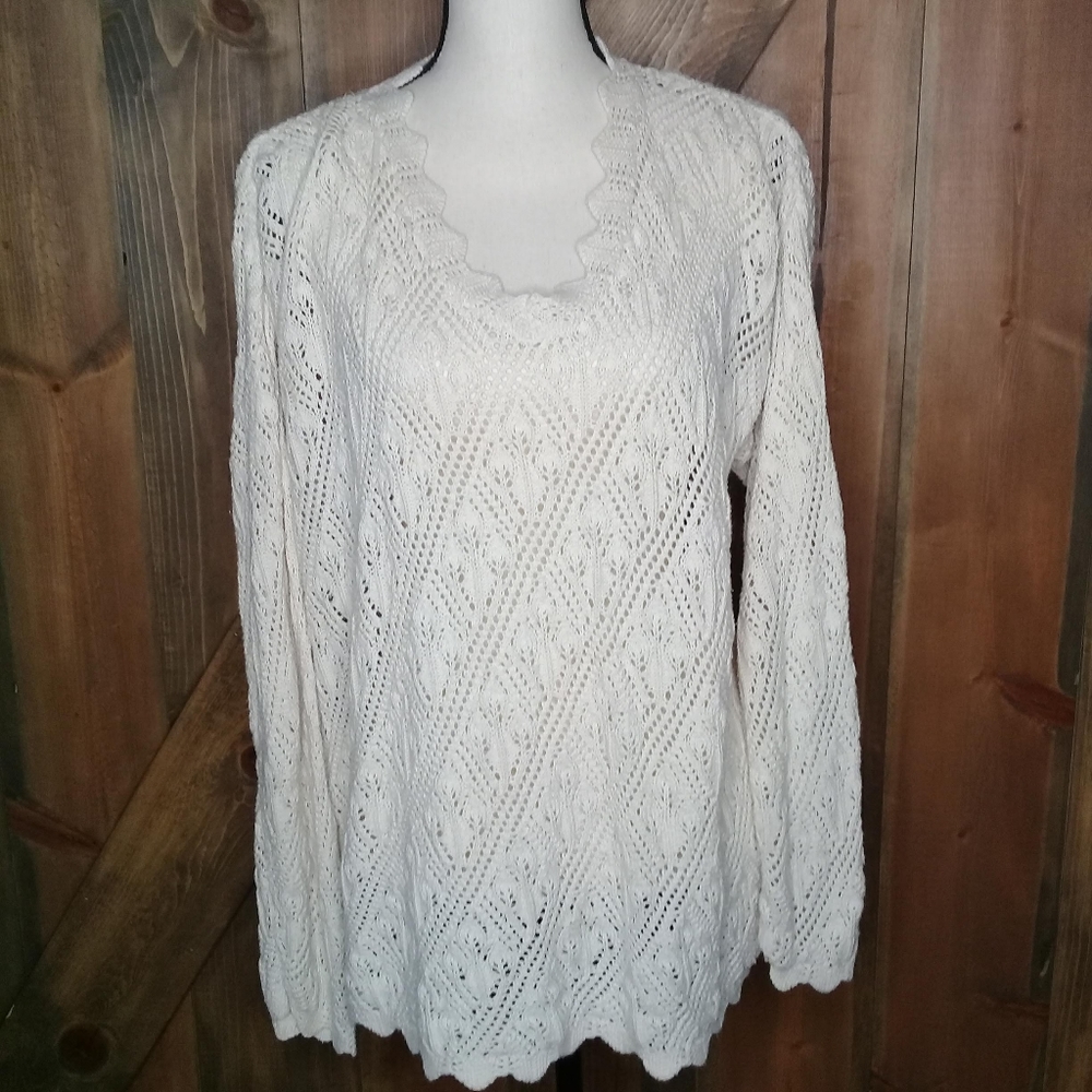 United States Sweaters Ivory Loose Open Weave Sweater Hi-Low Tunic U.S.A  Medium